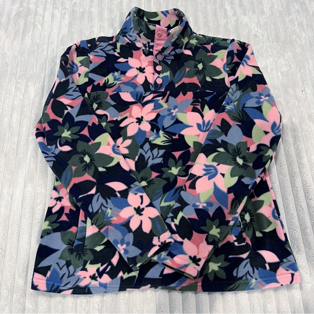 Vera Bradley Women's X Small Snap Collar Fleece Pullover Sweatshirt Pink Navy